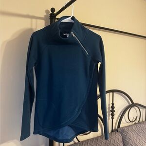 Athleta Teal Asymmetrical Cowl Neck Sweater